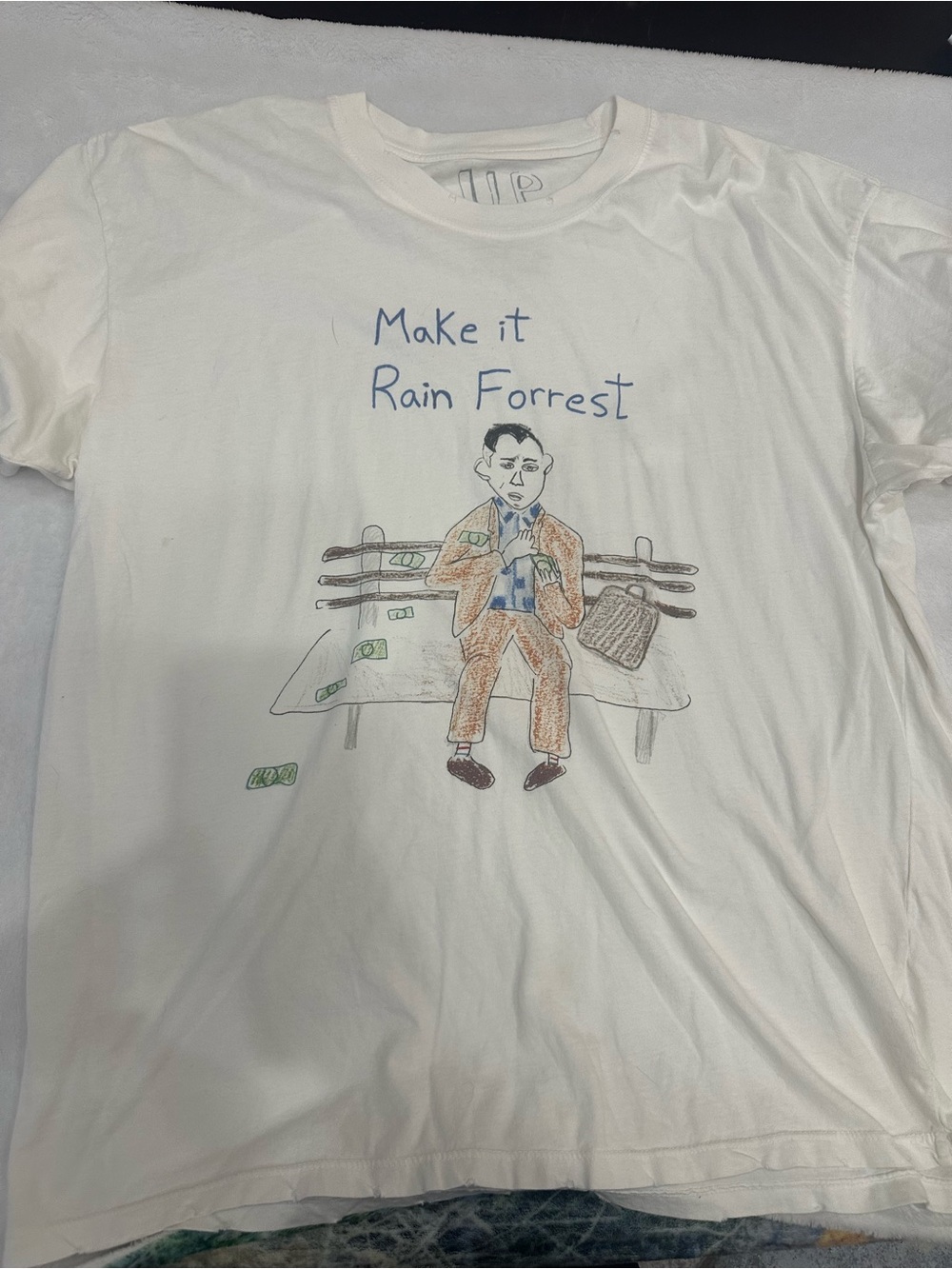 White Graphic Tee - Make it Rain Forrest